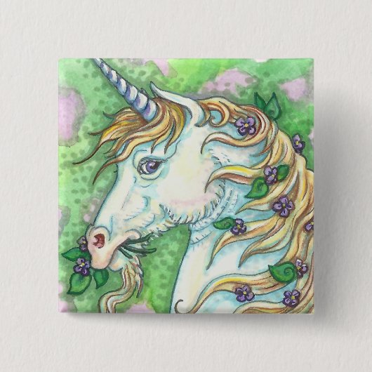 UNICORN EN VIOLETS, FANTASY HORSE BUTTON Pin (Voorkant)