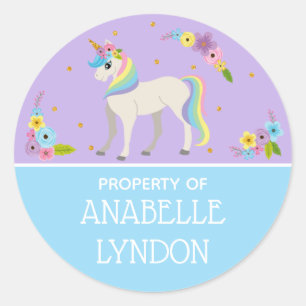 Unicorn Enfant Nom de l'école Étiquette Couleur