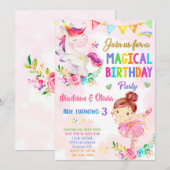 Unicorn et Ballerina invitation anniversaire fille (Devant / Derrière)