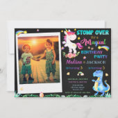 Unicorn et Dinosaur invitation d'anniversaire frèr (Devant)