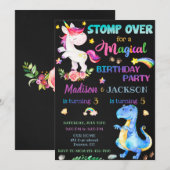 Unicorn et Dinosaur invitation pour les jumeaux (Devant / Derrière)