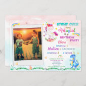 Unicorn et Dinosaur invitation pour trois ans (Devant / Derrière)