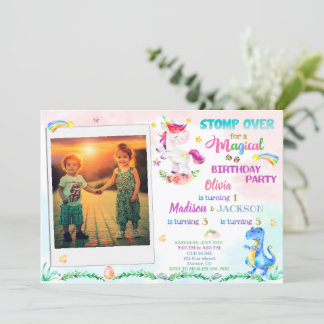 Unicorn et Dinosaur invitation pour trois ans