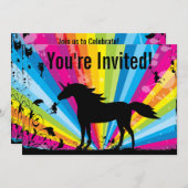 Unicorn et Fairies Rainbow Invitation d'anniversai (Devant / Derrière)