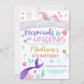 Unicorn et Mermaid invitation licorns sirènes (Devant)