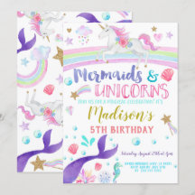 Unicorn et Mermaid invitation licorns sirènes