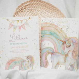 Unicorn et Rainbow Pastel Invitation d'anniversair