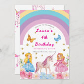 Unicorn et Rainbows Invitation de fête d'anniversa (Devant / Derrière)