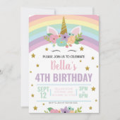 Unicorn et Rainbows Invitation de fête d'anniversa (Devant)