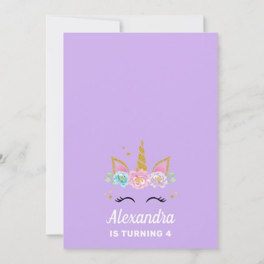 Unicorn et Rose Anniversaire de enfant Invitation (Dos)