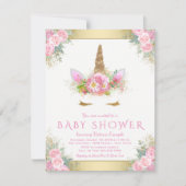 Unicorn Face bébé fille douche Invitations (Devant)