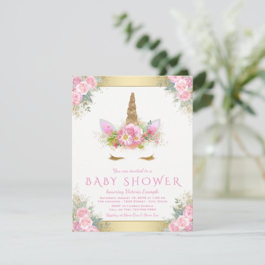 Unicorn Face bébé fille douche Invitations (Debout devant)