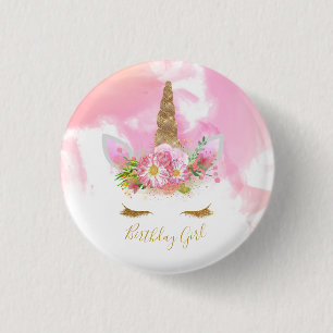 Unicorn Face Birthday Badge Ronde Button 3,2 Cm