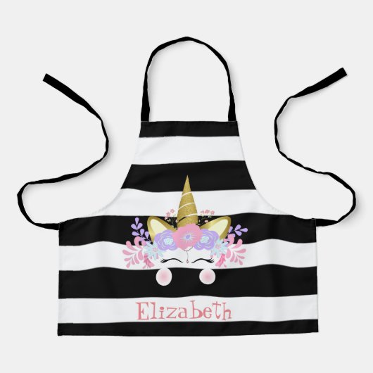 Unicorn Face Black Stripes - Gepersonaliseerd Schort (Voorkant)