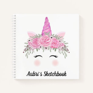 Unicorn Face en Flowers Sketchbook Notitieboek