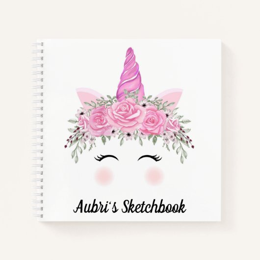 Unicorn Face en Flowers Sketchbook Notitieboek (Voorkant)