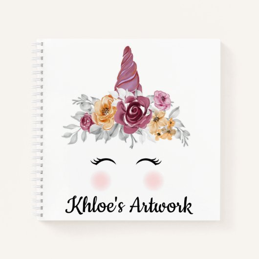 Unicorn Face et Fleurs Carnet Sketchbook (Devant)