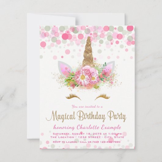 Unicorn Face Girl Anniversaire Invitations (Devant)