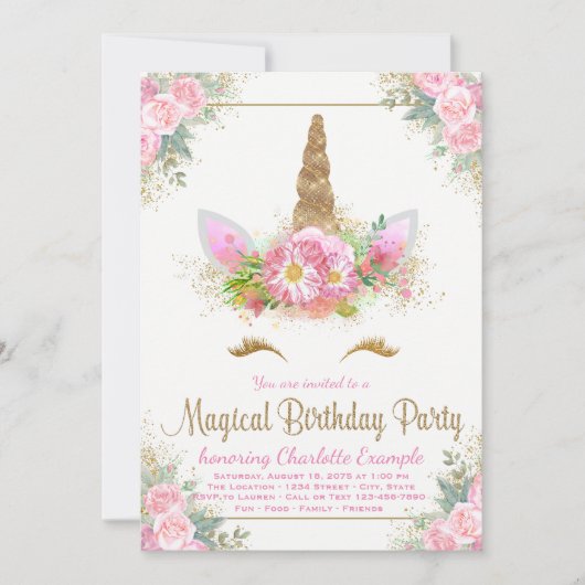 Unicorn Face Girls Anniversaire Fête Invitations (Devant)