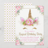 Unicorn Face Girls Anniversaire Fête Invitations (Devant / Derrière)