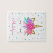 Unicorn Face Gold Glitter Stars Personalized Name Legpuzzel (Horizontaal)