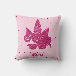 Unicorn Face Pink Glitter Girly Kinder Kussen