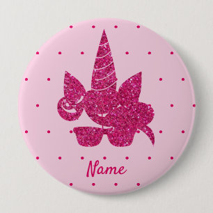 Unicorn Face Pink Glitter Girly Kinder Ronde Button 4,0 Cm