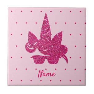 Unicorn Face Pink Glitter Girly Kinder Tegeltje