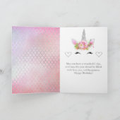 Unicorn Face Pink Silver Birthday Kaart (Binnen)