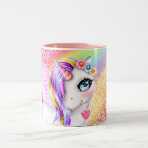 Unicorn face regenboogkleuren DY meisjes naam Tweekleurige Koffiemok