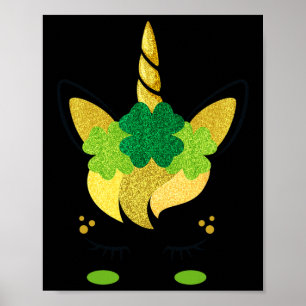 Unicorn Face St Patrick's Day Irish Girls Kinder Poster