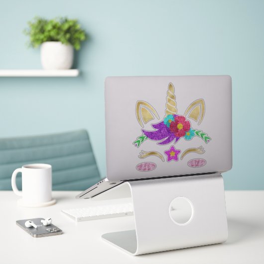 Unicorn Face Sticker (Laptop op bureau)