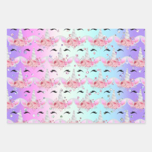 Unicorn Faces en Glitter Wrapping Paper Sheets