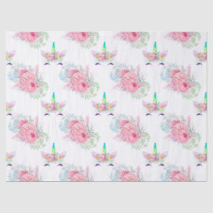 Unicorn Factors met roze bloemen op witte ontkoppe Tissuepapier