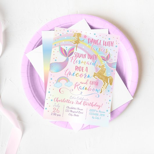 Unicorn Fairy Mermaid Anniversaire Invitation magi
