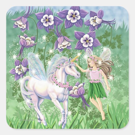 Unicorn Fairy Vierkante Sticker (Voorkant)