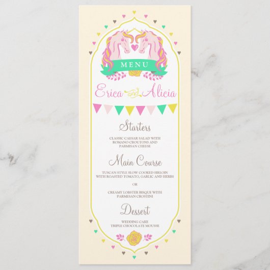 Unicorn Fairytale Mariage Dinner Menu (Devant)