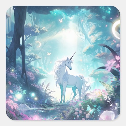 Unicorn Fantasy Art Vierkante Sticker (Voorkant)