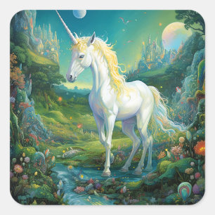 Unicorn Fantasy Art Vierkante Sticker