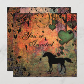 Unicorn, fées et forêt de coeur Invitation d'anniv (Devant / Derrière)