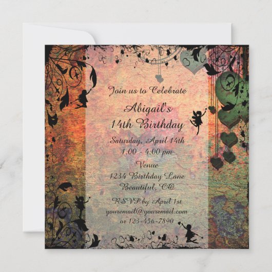 Unicorn, fées et forêt de coeur Invitation d'anniv (Dos)