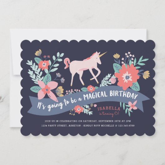 Unicorn Fields Birthday Party nodigt uit Kaart (Voorkant)