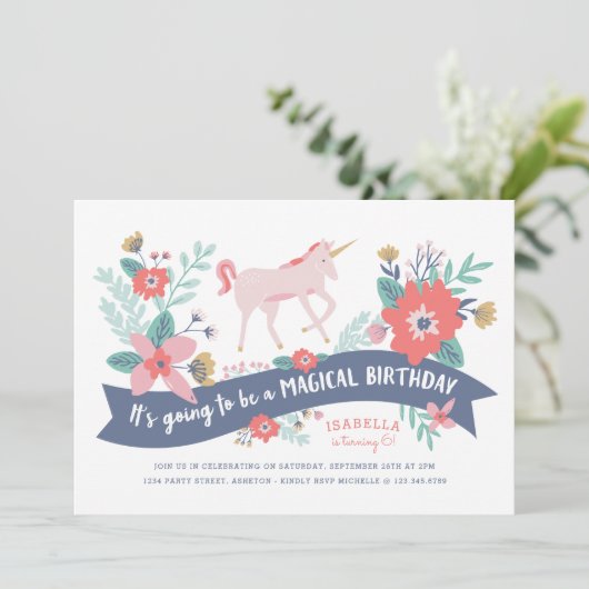 Unicorn Fields Invitation de fête d'anniversaire (Debout devant)