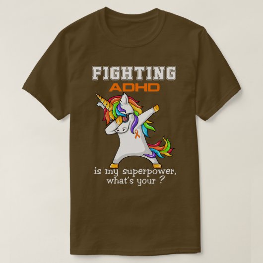 Unicorn Fighting ADHD is Mijn Superpower T-shirt (Design voorkant)