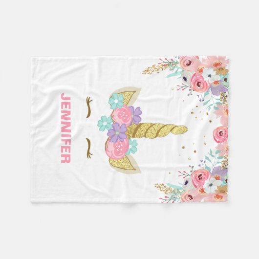 Unicorn Fleece Blanket gepersonaliseerd meisje (Voorkant (Horizontaal))