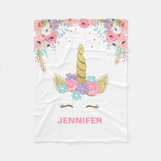 Unicorn Fleece Blanket gepersonaliseerd meisje (Voorkant)