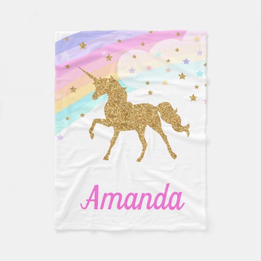 Unicorn Fleece Blanket, Roze & Gold (Voorkant)