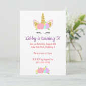 Unicorn Floral Birthday Party Invitation  (Debout devant)