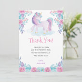Unicorn Floral Hartelijk dank Bedankkaart (Staand voorkant)