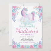Unicorn Floral Invitation d'anniversaire (Devant)